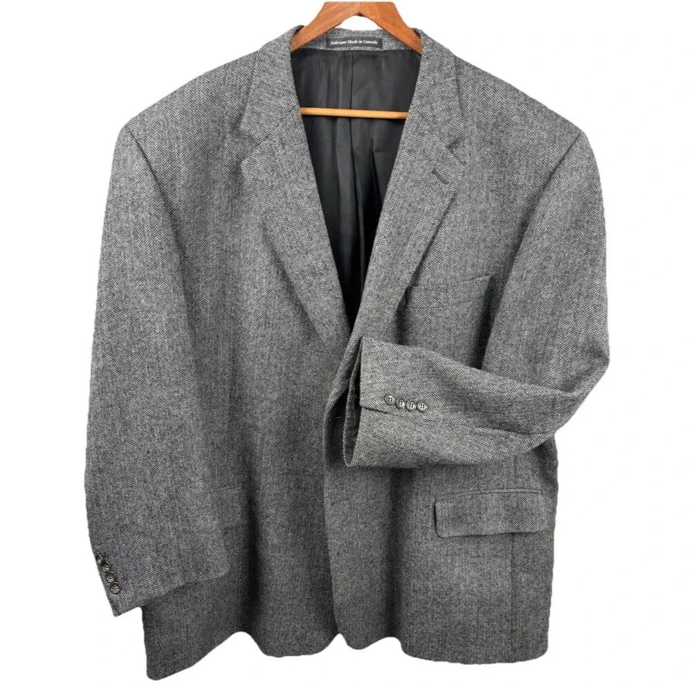 S Cohen Herringbone Tweed Mens Blazer 100% Wool Gray Sport Coat Jacket Men’s 54R